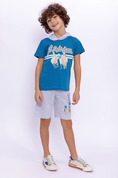 U.S. Polo Assn. Costum bermude pentru băiat cu glugă, cu glugă, cu emblemă la piept