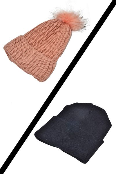 mottomia New Year/Valentine's Day Collection Pink Pompom and Plain Black Women/Men's Two Pieces Beret Set