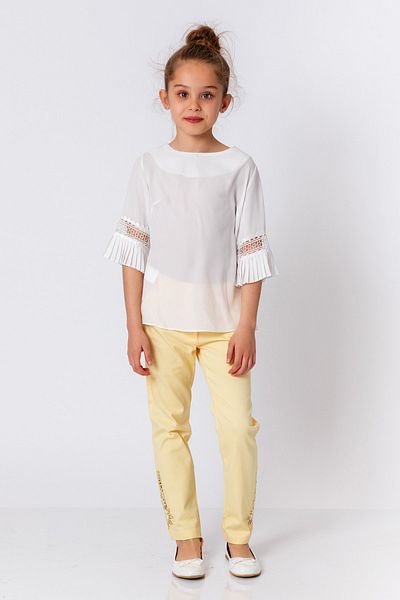 incity Girl's Yellow Trousers with Lace Detail on the Leg