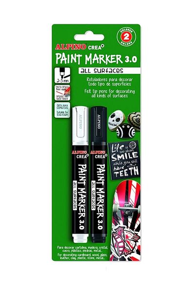 Alpıno Crea Paint Marker Coloring Marker for All Surfaces Black and White 2-Piece Blister