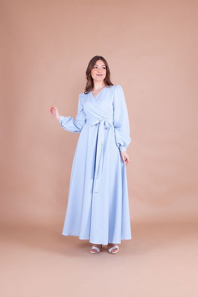 Bidoluelbise Γυναικείο Baby Blue Διπλό Πέτο Μάξι Φόρεμα με ζώνη