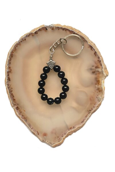 empressnaturalstone Breloc cu agat negru, Breloc anti-stres, Breloc din piatr...