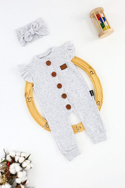 Umaybebek Short Sleeve Bandana Jumpsuit Light Gray