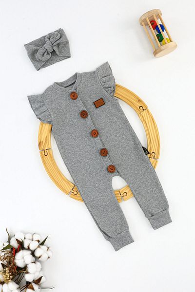 Umaybebek Short Sleeve Bandana Jumpsuit Dark Gray Baby Girl