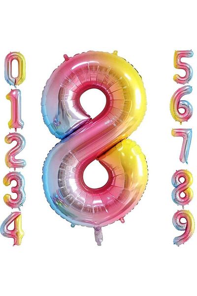 Patladı Gitti 8 Eight Figures Rainbow Foil Balloon 34" Inc 76 Cm