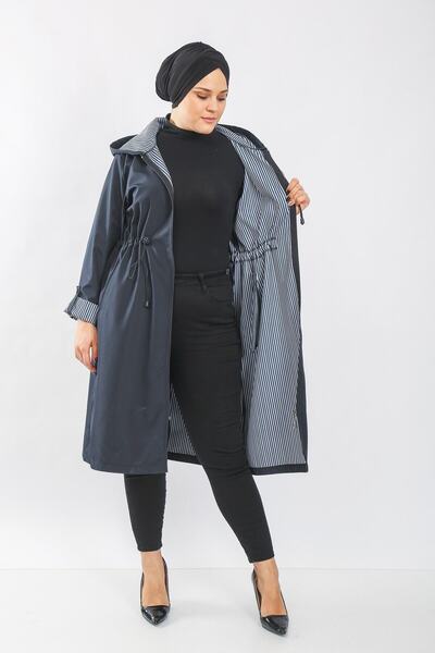 Aşkı Endam Жіночий великий розмір з подвійними рукавами, з лініями на внутрішній стороні, з капюшоном, тренчкот