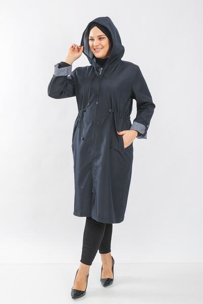 Aşkı Endam Жіночий великий розмір з подвійними рукавами, з лініями на внутрішній стороні, з капюшоном, тренчкот