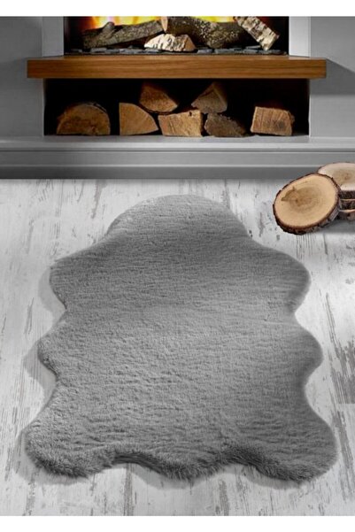 Merinos Peluş Post Halı Dekoratif Post Görünümlü Antrasit Peluş Halı