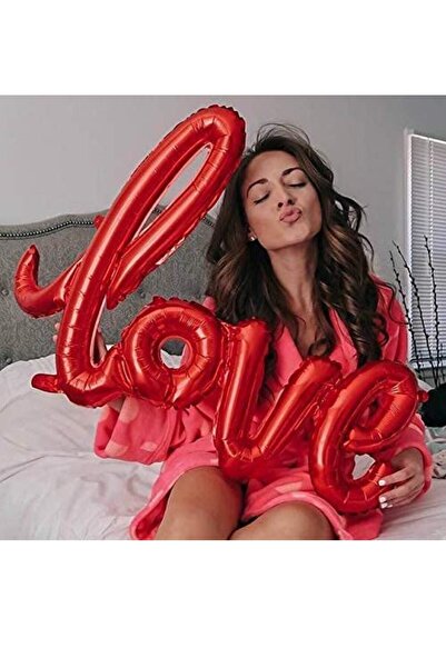 ELGALA Folyo Balon Love El Yazılı Helyum Balon Kırmızı Renk
