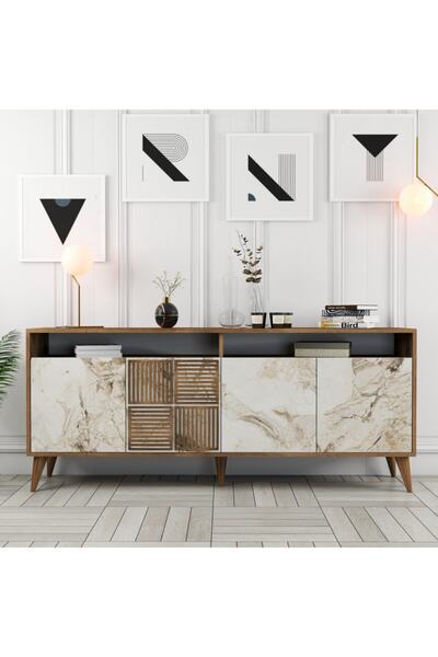 Variant Mobilya Variant Milan Konsol - Ceviz / Beyaz Mermer