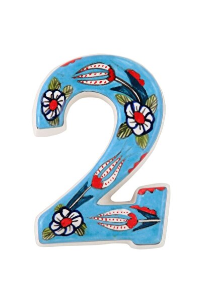 Yılmazel Numărul ușii din ceramică realizat manual, numerele ușilor 2 albastru