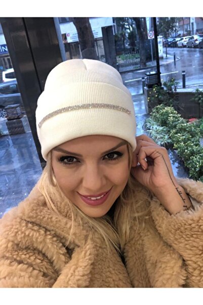 Alice Krem Su Yolu Taş Işlemeli Bere