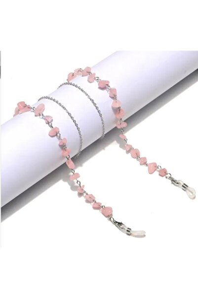 madam berra Accessories Pembe Kuvars Taşı Boncuklu Kadın Güneş Gözlüğü Zincir...