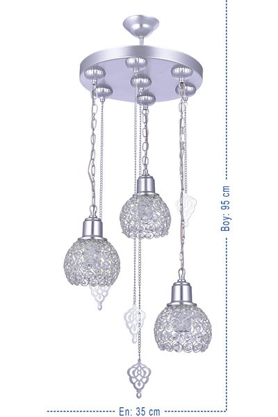 VK HOME AYDINLATMA Hümeyra 3-Piece Stone Pendant Chandelier (silver)