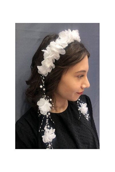 kardelen tasarım تاج زفاف من التول واللؤلؤ مع زهور ليزر، تاج حناء، تاج حمل - تاج