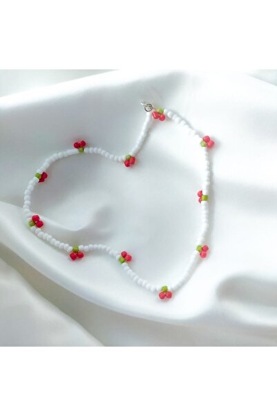Crane Rose Cherry Sand Bead Women's Necklace White