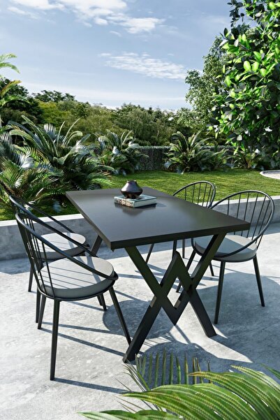 Evdemo Eylül 4 Kişilik Balkon Bahçe Masa Takımı Siyah - Gri