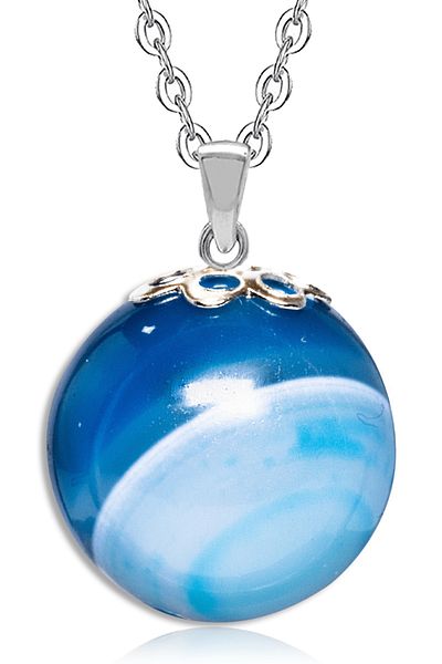 Tesbih Atölyesi Certified Natural Blue Agate Stone Necklace