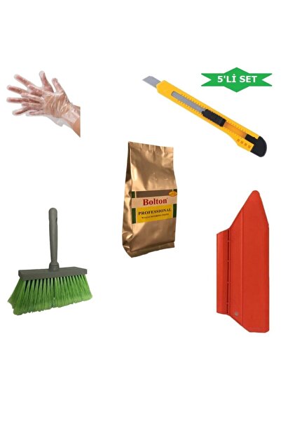bolton 5'li Set (125GR. DUVAR KAĞIDI YAPIŞTIRICISI TUTKALI FIRÇA SPATULA FALÇATA ŞEFFAF ELDİVEN)