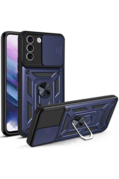 Fibaks Samsung Galaxy A03s Uyumlu Kılıf Kamera Korumalı Sürgülü Yüzüklü Armor...