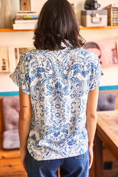 Olalook Жіночий екрю-блакитний кажан Гомлек з дрібними квіточками GML19000576