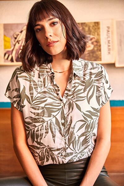 Olalook Dámská květinová košile Green Leaf Tiny GML-19000576