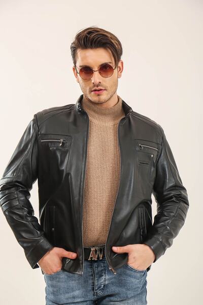 YAMAN Deri Bomber Spor Erkek Deri Mont