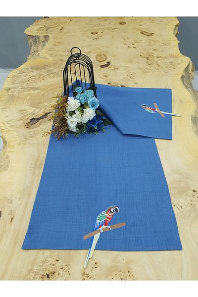 Tanem Home Lenjerie Brodata Papagal Importata 40x140cm Albastru