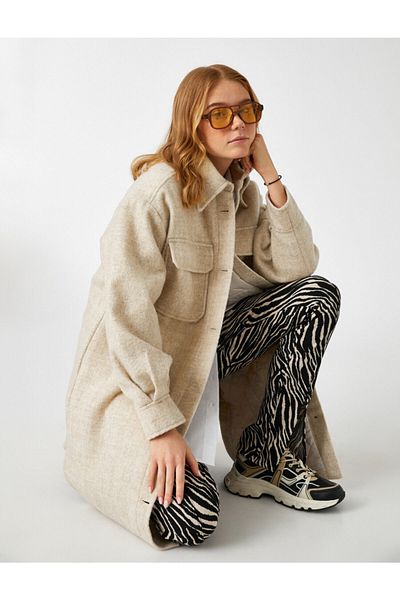 Koton Buttoned Coat with Pockets