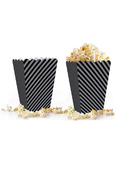 Kazanabil 10 Pack Horizontal Striped Popcorn Box Black Gray
