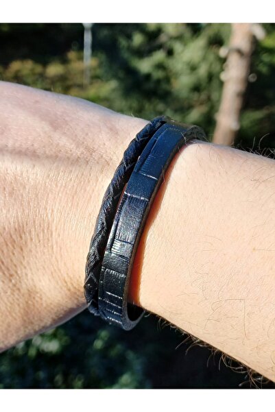 REGGENTE 2 صف سوار جلد طبيعي أسود