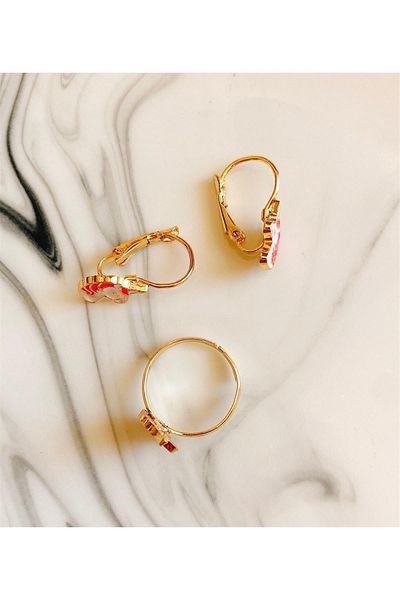 Yeşim Aksesuar Children's Earring and Ring Set, Allergy-Free Children's Ring and Earring Set