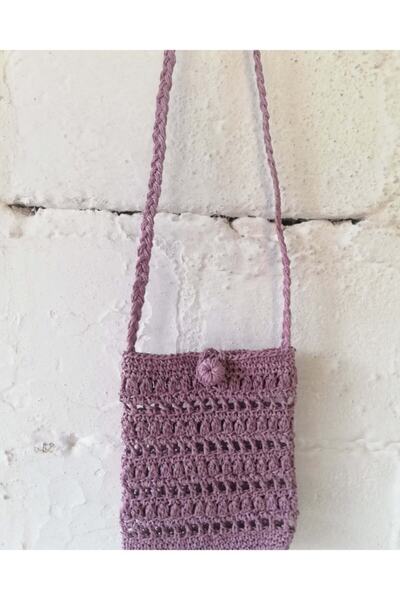 Verda Desing Hasır Telefon Çantası Mor El Örgüsü
