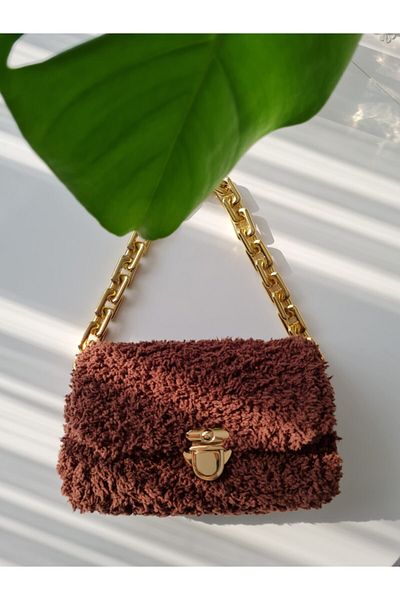 Verda Desing Teddy Plush Handle Bag Brown