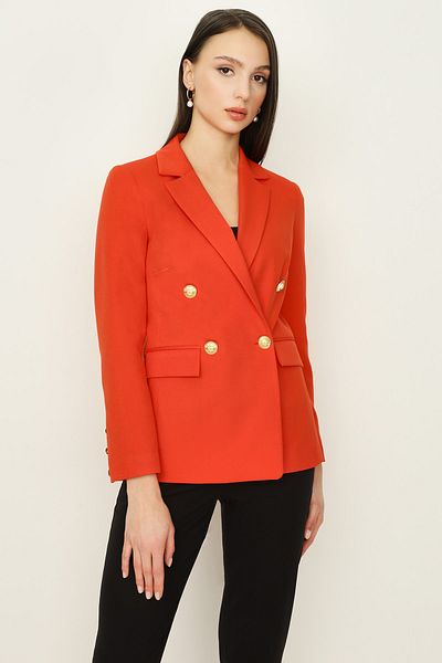 Select Moda Women's Orange Gold Buttoned Blazer Jacket