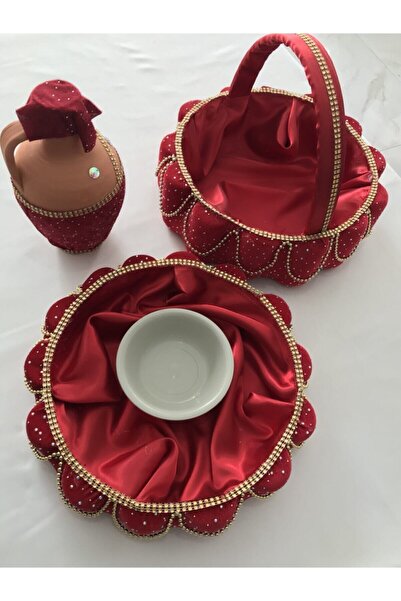 YENİ HEDİYELİK DÜNYAM مجموعة اختبار سلة الحناء المخملية الحمراء المقسمة