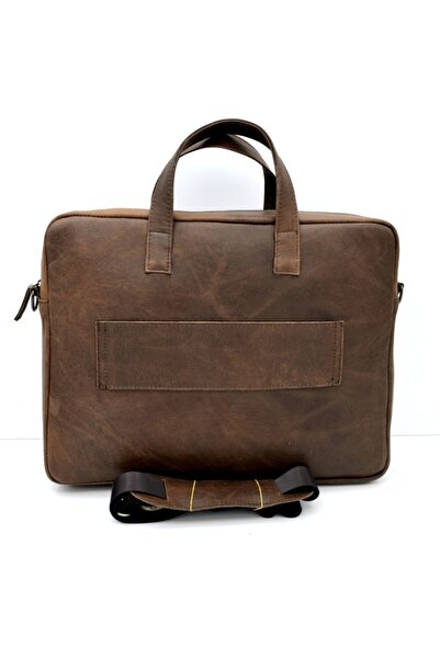 Veskemann راندي العتيقة براون حقيبة جلدية وحقيبة كمبيوتر محمول للجنسين