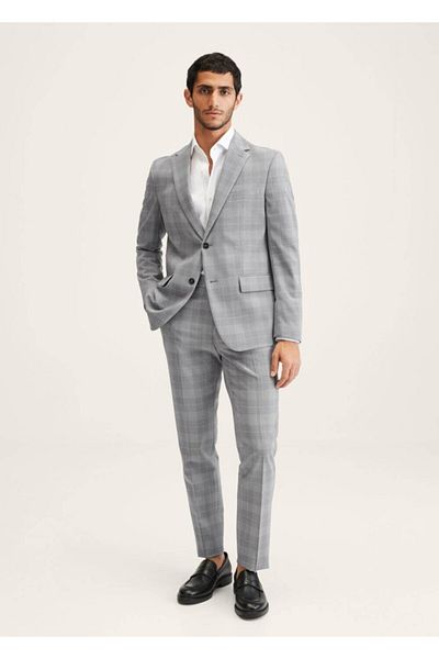 MANGO Man Slim Fit Checked Wool Suit Trousers