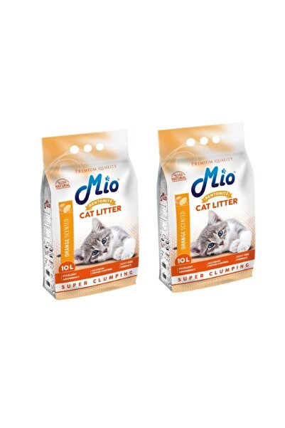 MİO Portakal Kokulu Ince Taneli Süper Topaklanma Koku Hapsedici Kedi Kumu Bentonite 2x10 Lt