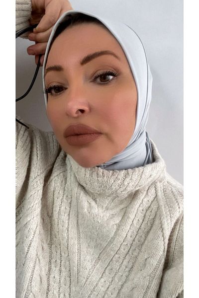 Nilbutik Women's Hijab Silver Snap Neck Collar Hijab Bonnet Model Scarf Shawl