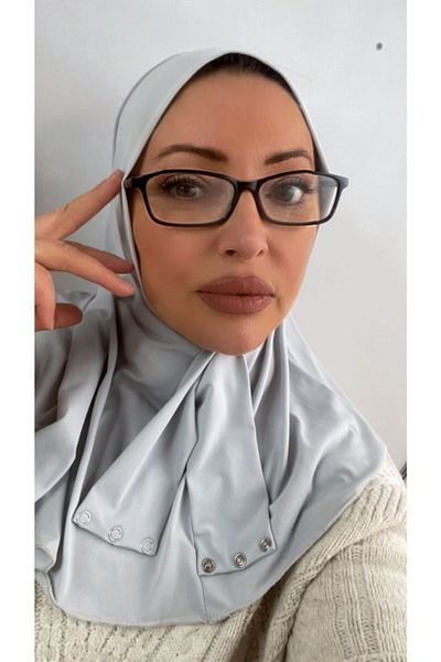 Nilbutik Women's Hijab Silver Snap Neck Collar Hijab Bonnet Model Scarf Shawl