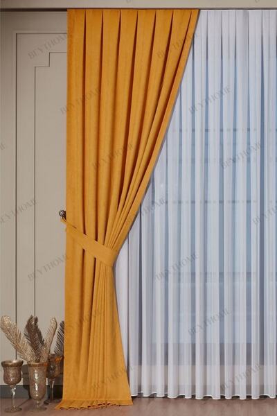 Beythome Hardal Soft Kadife Fon Perde - Pileli Tek Kanat X 2,5 Sık Pile