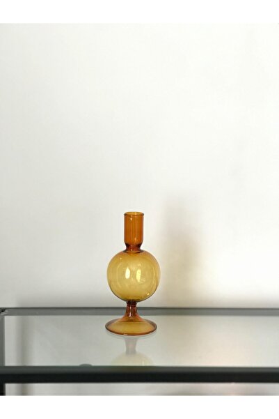 Kübra Özdemir Store Üfleme Cam Top Mumluk Şamdan Amber Cam Mumluk