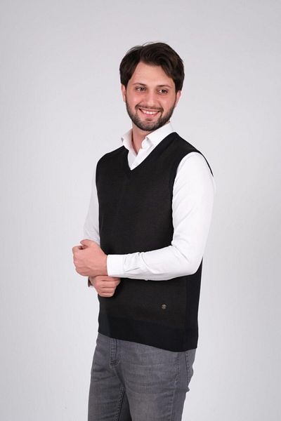 Çizgi Triko Men's V-Neck Knitwear Sweater Patterned Waist Elastic Woven Steel Knit