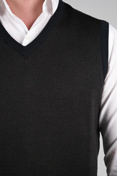 Çizgi Triko Men's V-Neck Knitwear Sweater Patterned Waist Elastic Woven Steel Knit