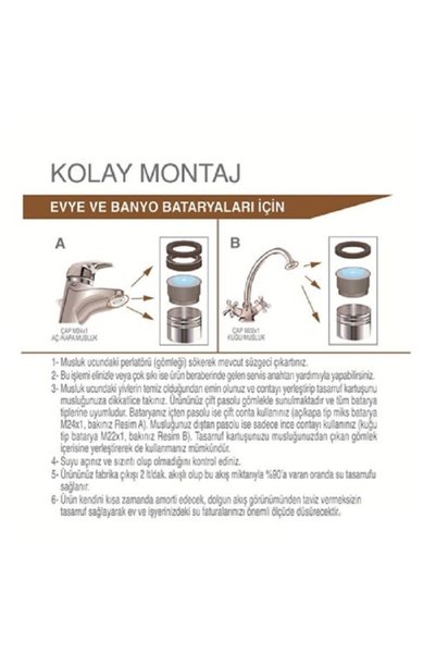 Prestige Batarya Musluk Ucu Perlatör Evye Boru Için Iç Dişli 22 mm