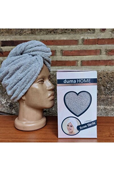 JUNG Düz Eponj Düğmeli Havlu Gri Saç Kurulama Bonesi Saç Havlusu Kutulu Üründür