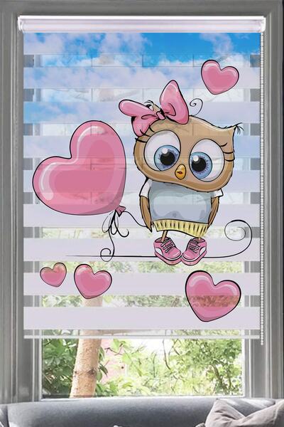 Lotus Gökyüzünde Balonlu Baykuş Baskı Zebra Perde