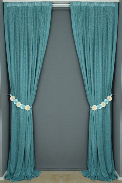 AKÇA TEKSTİL Striped Model Petrol Green Color Single Wing Ready Planted Pleated Background Curtain 75*260 Cm