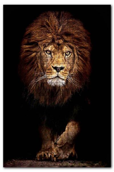 Cakapuzzle Karanlık Arkaplan Görkemli Erkek Aslan 1000 Parça Puzzle Yapboz Mdf (ahşap)